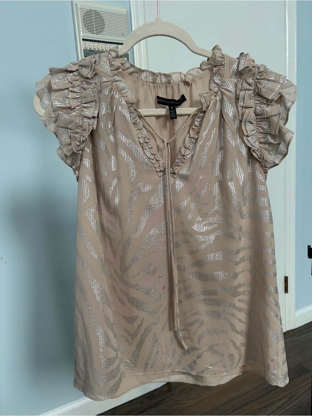 White House Black Market Beige Metallic Zebra-Print Ruffle Dress - Kids
